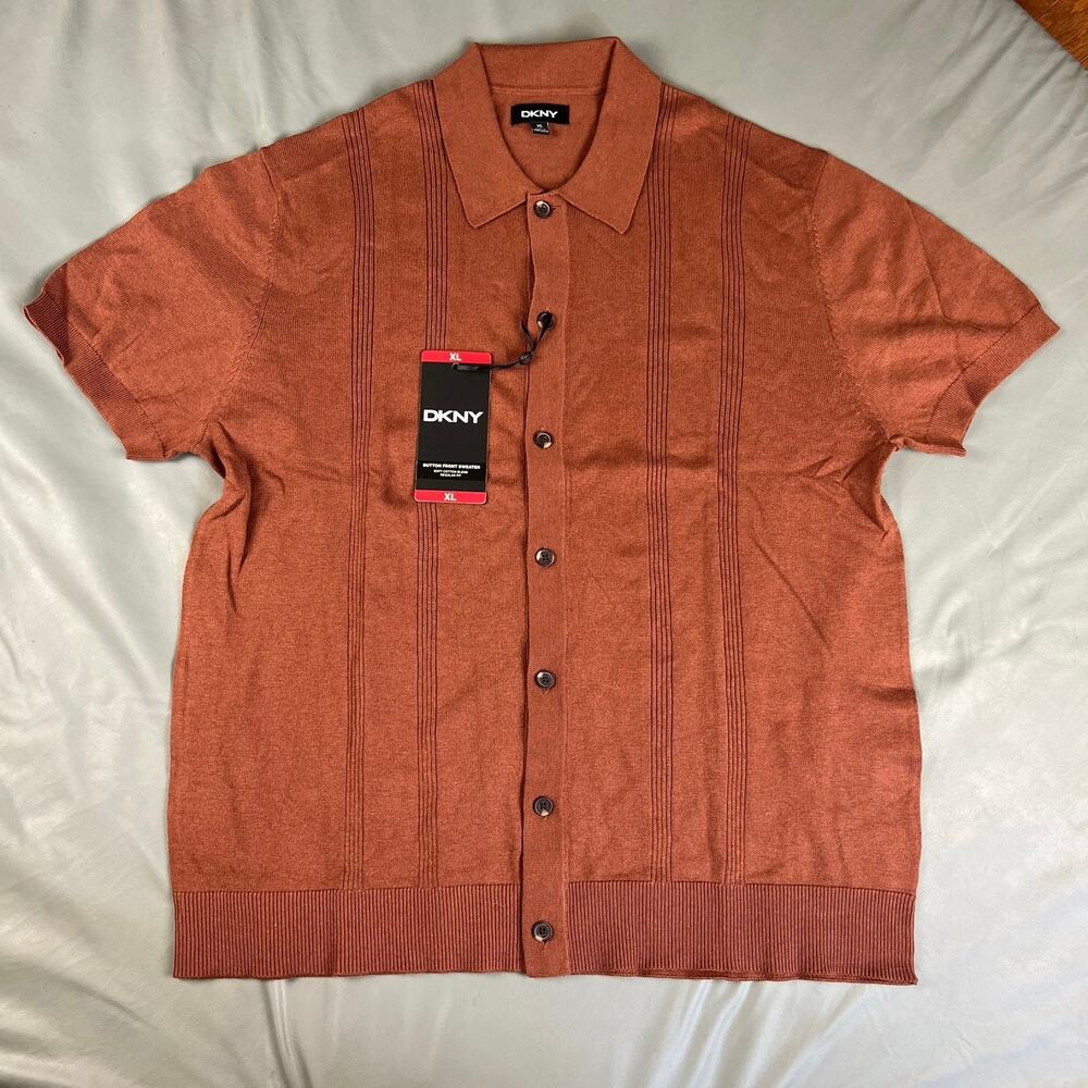 DKNY Men's Button Front Sweater - NWT - Rust Orange- XL